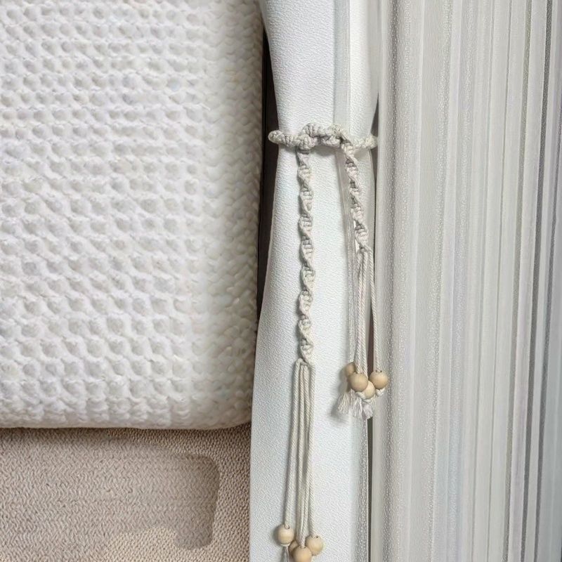Wood bead curtain tiebacks