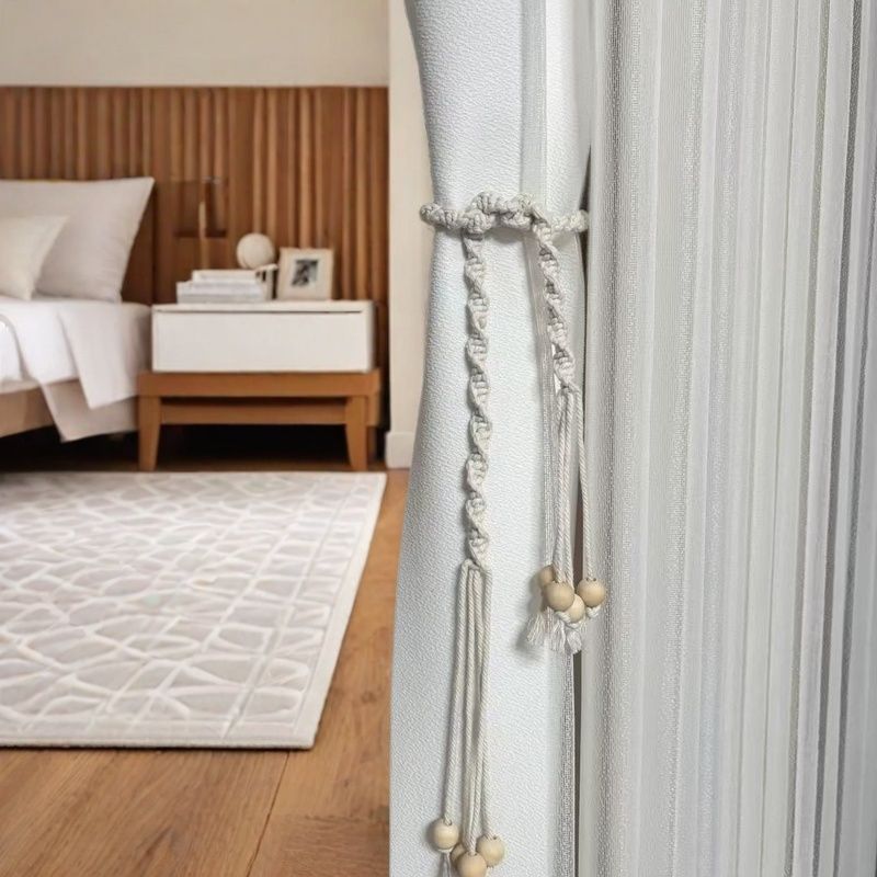 Wood bead curtain tiebacks