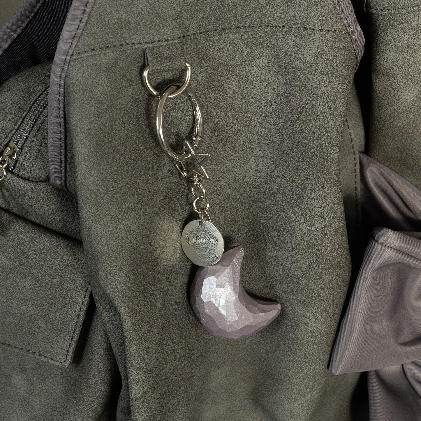 Wood Carving Moon and Star Keychain