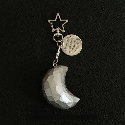 Wood Carving Moon and Star Keychain