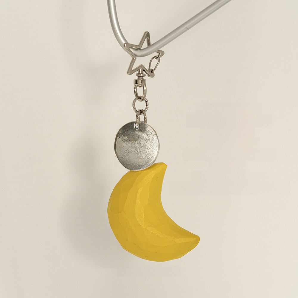Wood Carving Moon and Star Keychain