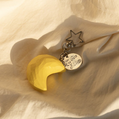 Wood Carving Moon and Star Keychain