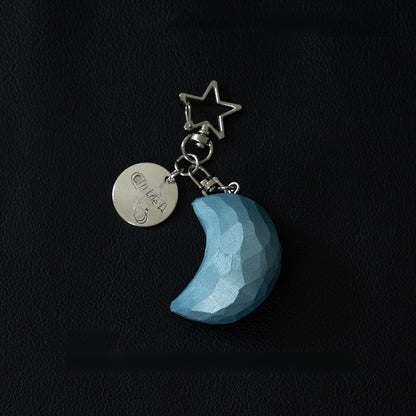 Wood Carving Moon and Star Keychain