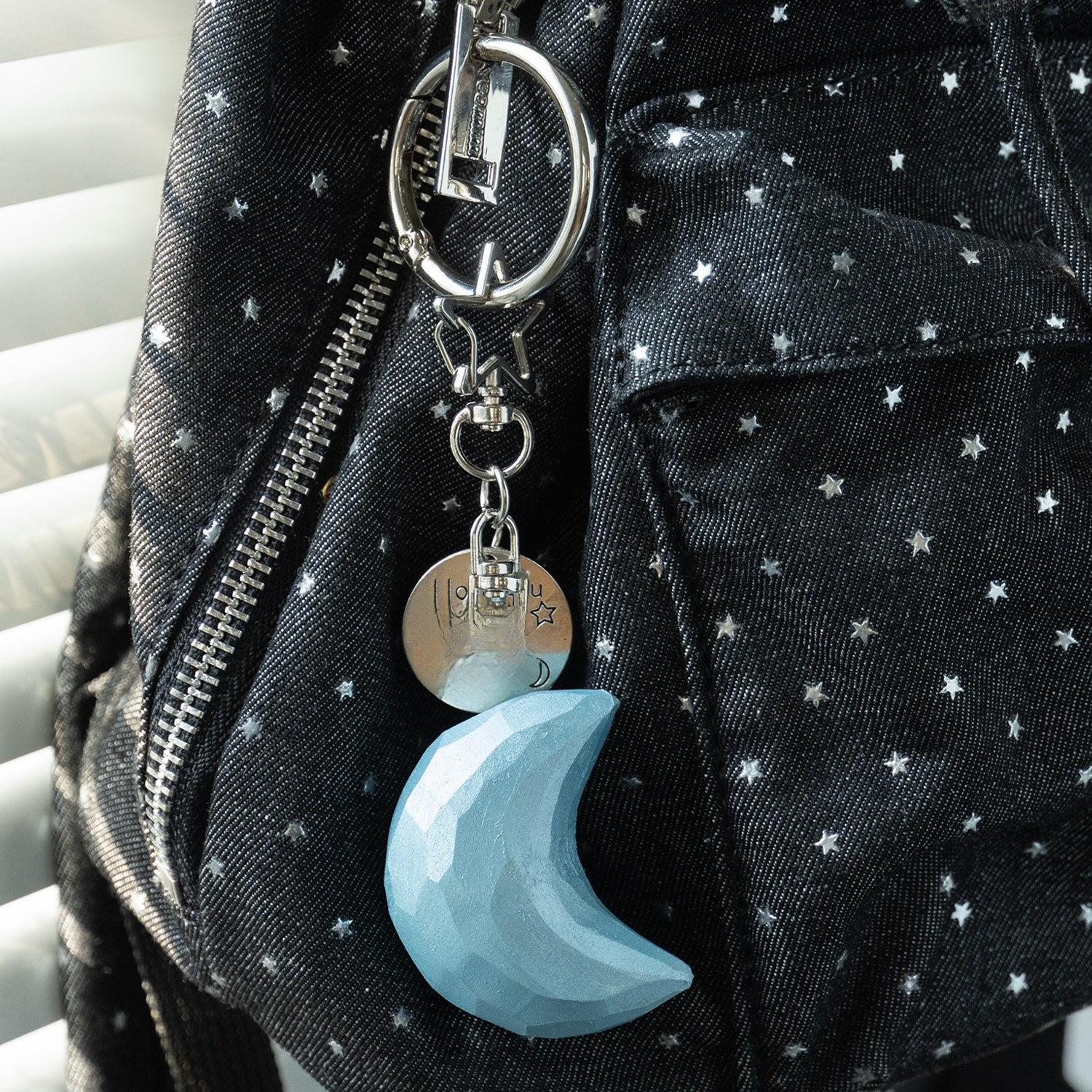 Wood Carving Moon and Star Keychain