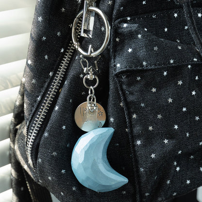 Wood Carving Moon and Star Keychain