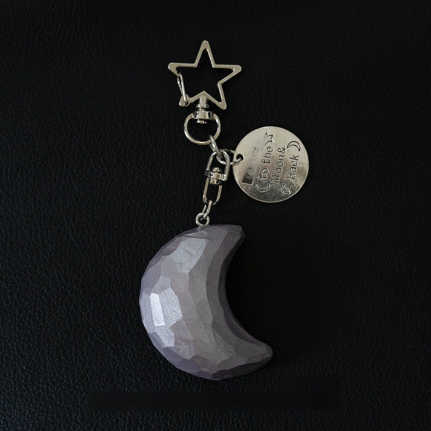 Wood Carving Moon and Star Keychain