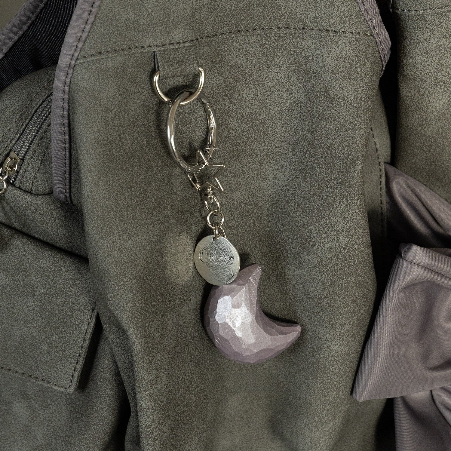 Wood Carving Moon and Star Keychain