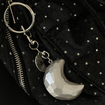 Wood Carving Moon and Star Keychain