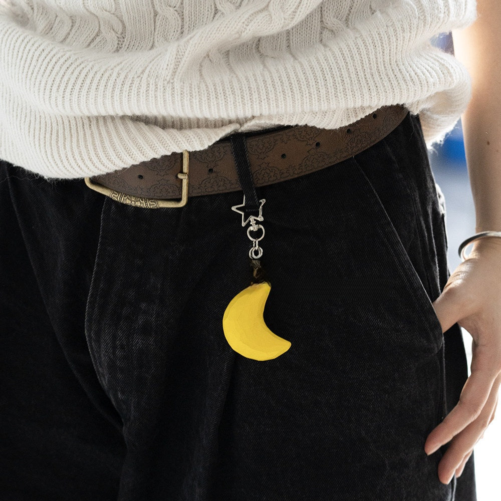 Wood Carving Moon and Star Keychain