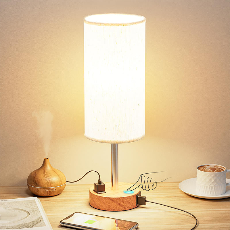 Wood-grain bedside lamp