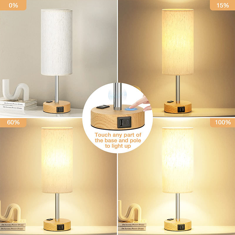 Wood-grain bedside lamp
