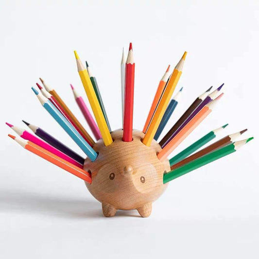 Wood hedgehog pen holder decoration