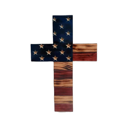 Wooden American Flag Cross Star Hanging Ornament
