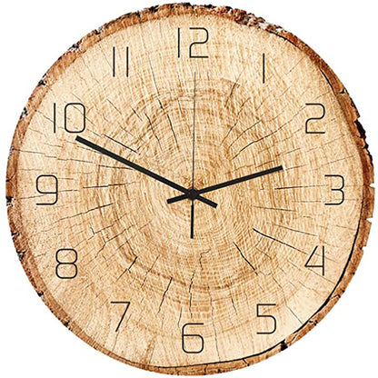 Wooden Annual Ring Wall Clock Silent Quartz Movement