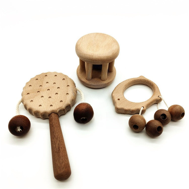 Wooden Baby Rattle Teether Toy with Photo Props