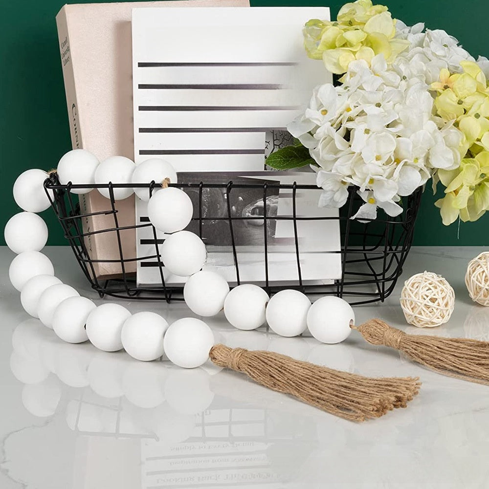 Wooden Bead Garland with Tassel