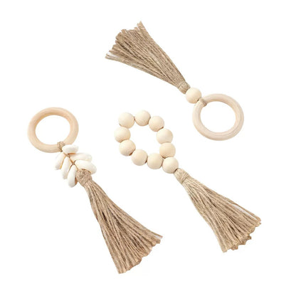 Wooden Bead Napkin Ring with Tassel