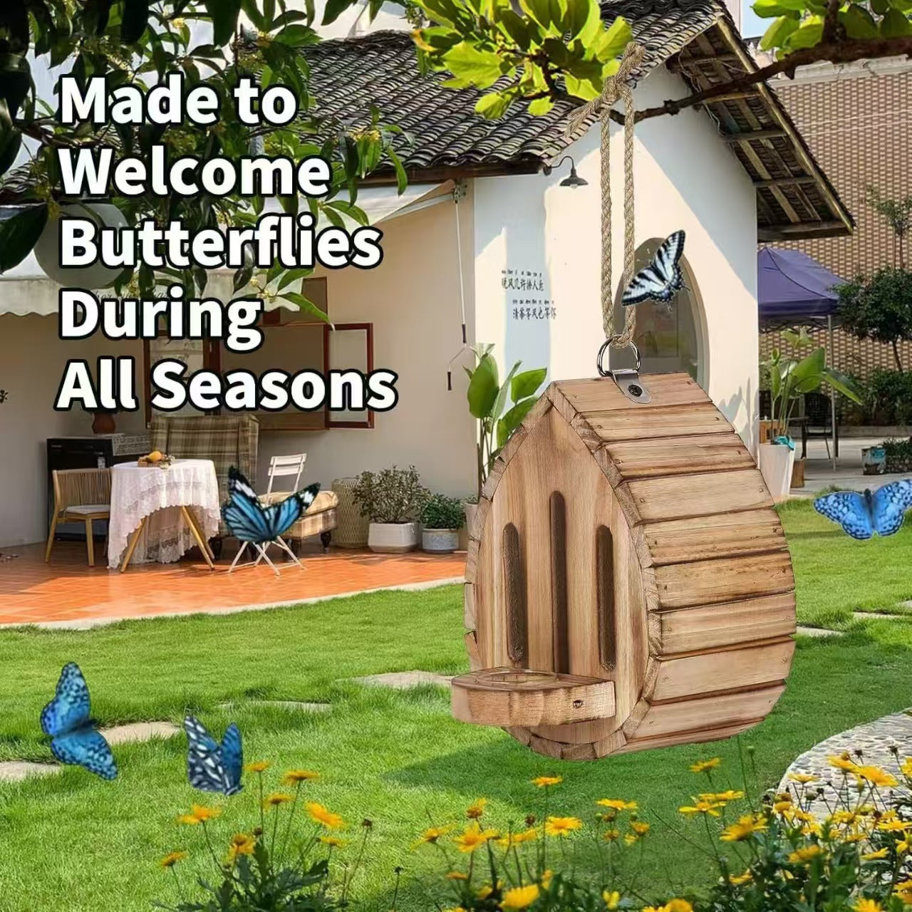 Wooden Butterfly House Feeder Garden Habitat