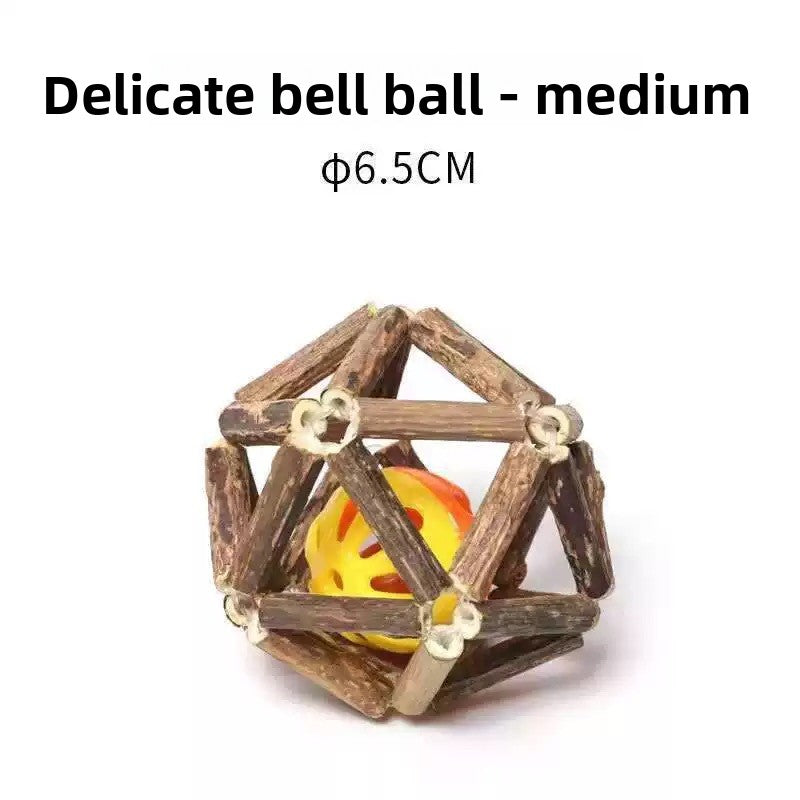 Wooden Cat Chew Toy with Raffia Grass and Hemp Rope