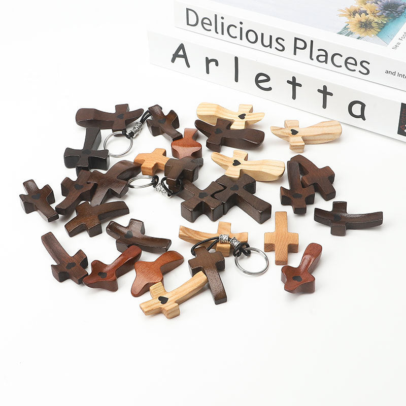 Wooden Cross Keychain Pendant