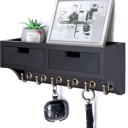 Wooden Entryway Organizer with Drawer and Key Hooks