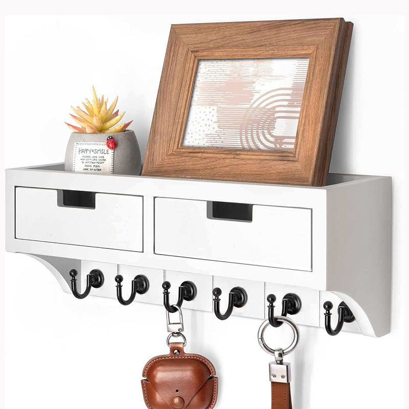 Wooden Entryway Organizer with Drawer and Key Hooks
