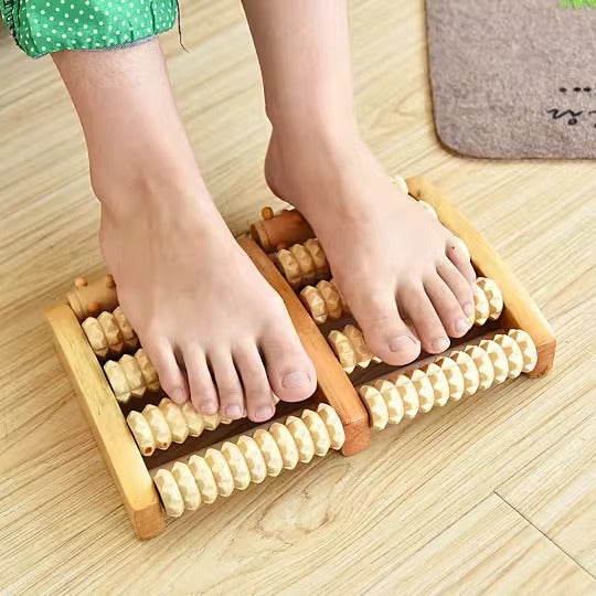 Wooden Foot Massager Roller with Rolling Beads