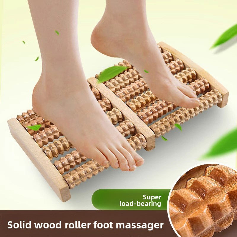 Wooden Foot Massager Roller with Rolling Beads
