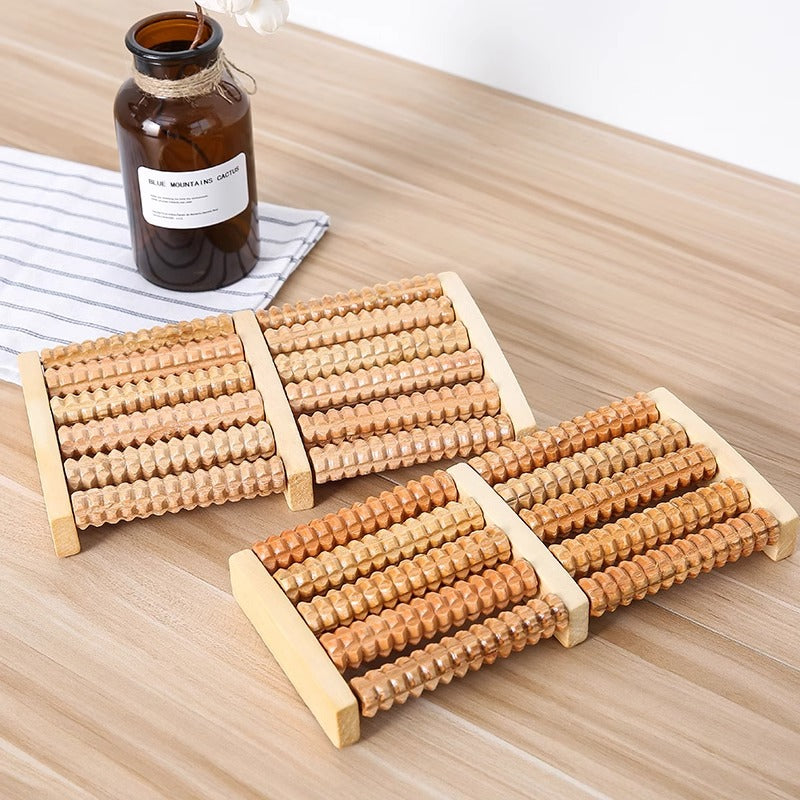 Wooden Foot Massager Roller with Rolling Beads