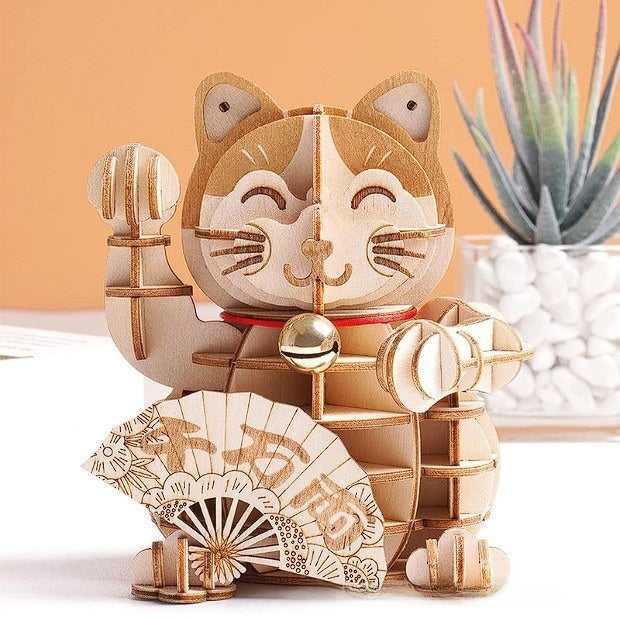 Wooden Fortune Cat 3D Puzzle