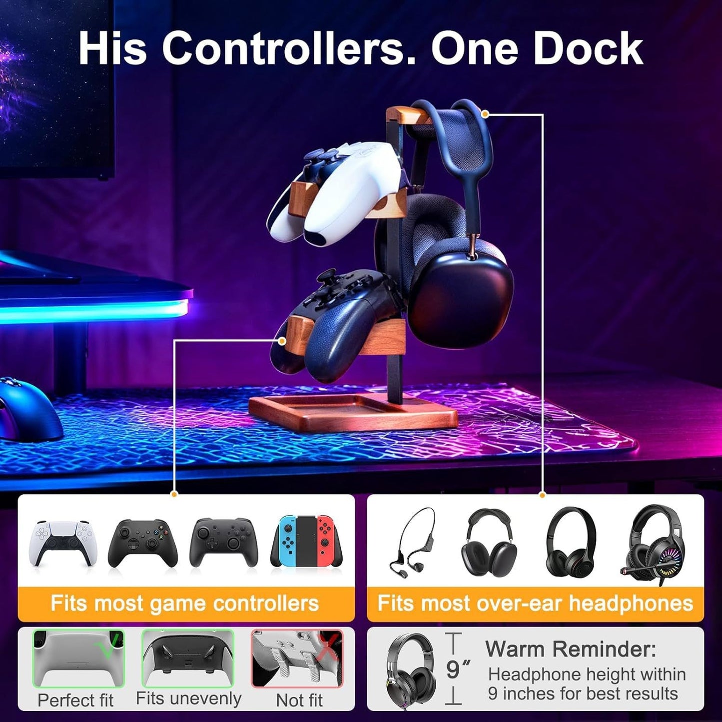 Wooden Gaming Headphone Stand