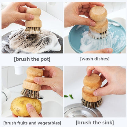 Wooden Handle Pot and Dish Cleaning Brush Set