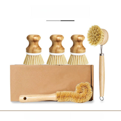 Wooden Handle Pot and Dish Cleaning Brush Set