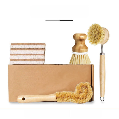 Wooden Handle Pot and Dish Cleaning Brush Set