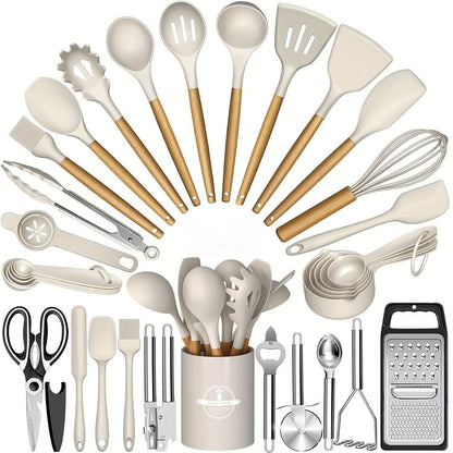 Wooden Handle Silicone Kitchen Tool Set
