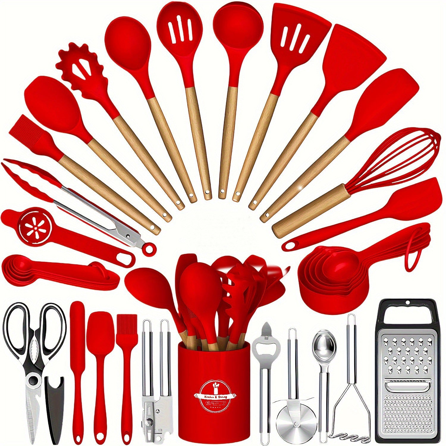 Wooden Handle Silicone Kitchen Tool Set