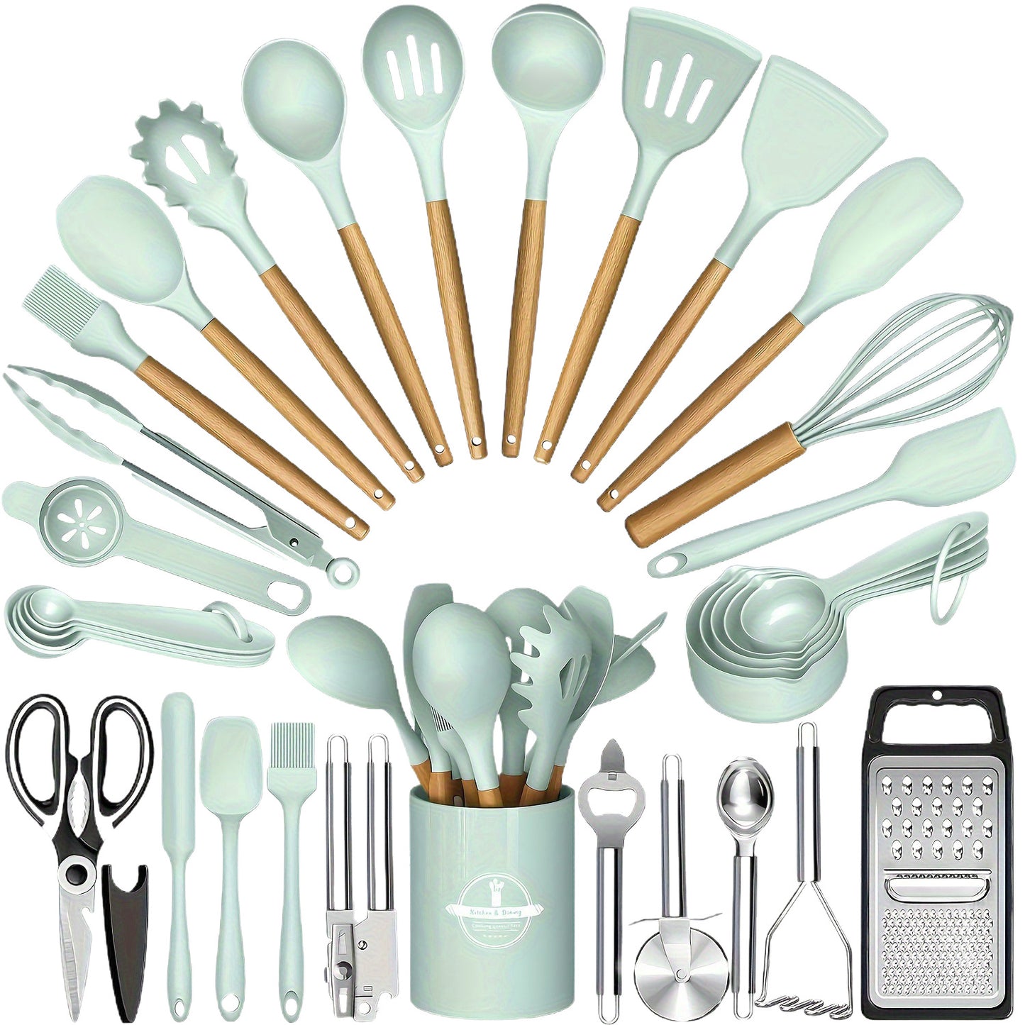 Wooden Handle Silicone Kitchen Tool Set