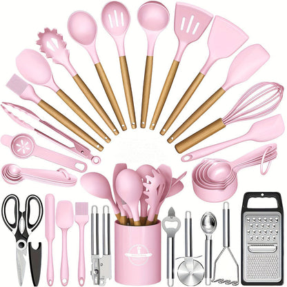 Wooden Handle Silicone Kitchen Tool Set