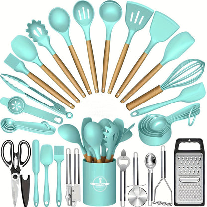 Wooden Handle Silicone Kitchen Tool Set