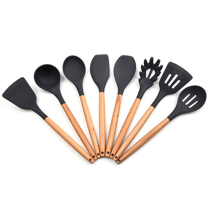 Wooden Handle Silicone Kitchen Utensil Set