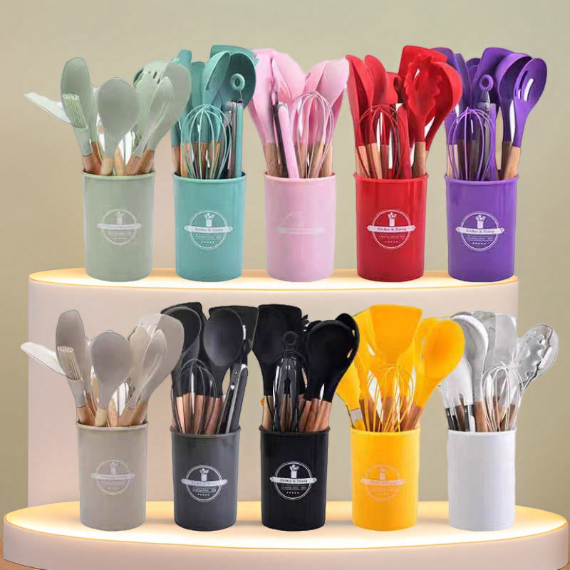 Wooden Handle Silicone Kitchenware 12-Piece Set