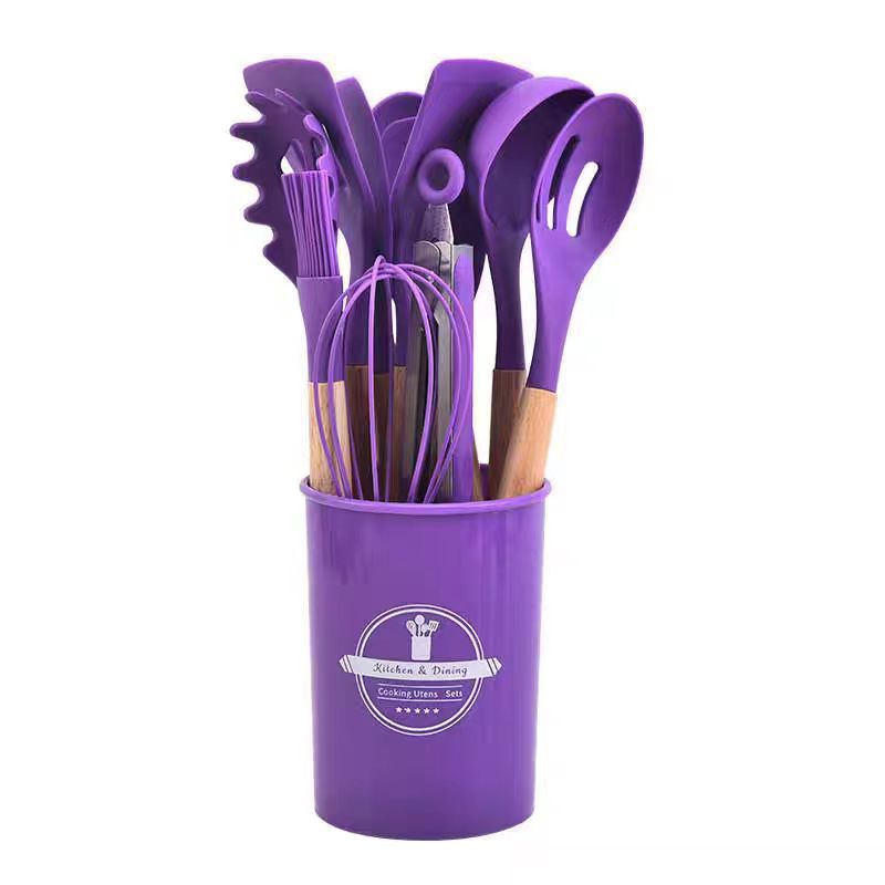 Wooden Handle Silicone Kitchenware 12-Piece Set