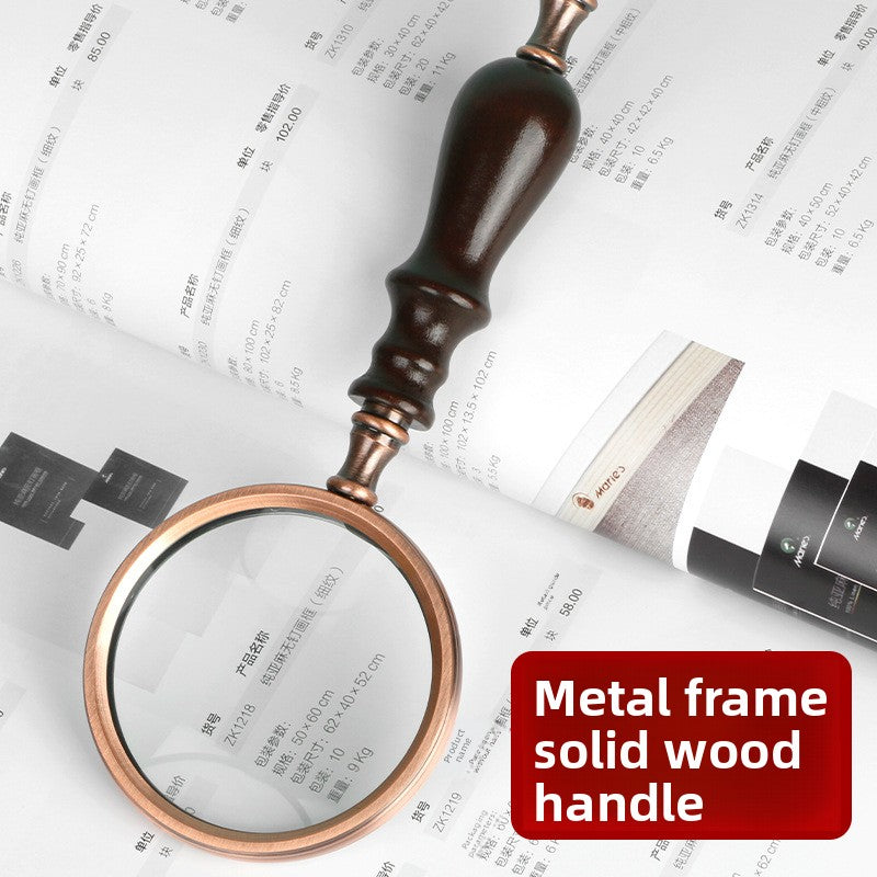 Wooden-handled hand magnifier
