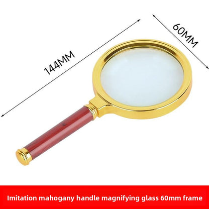 Wooden-handled hand magnifier