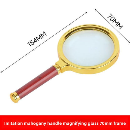 Wooden-handled hand magnifier