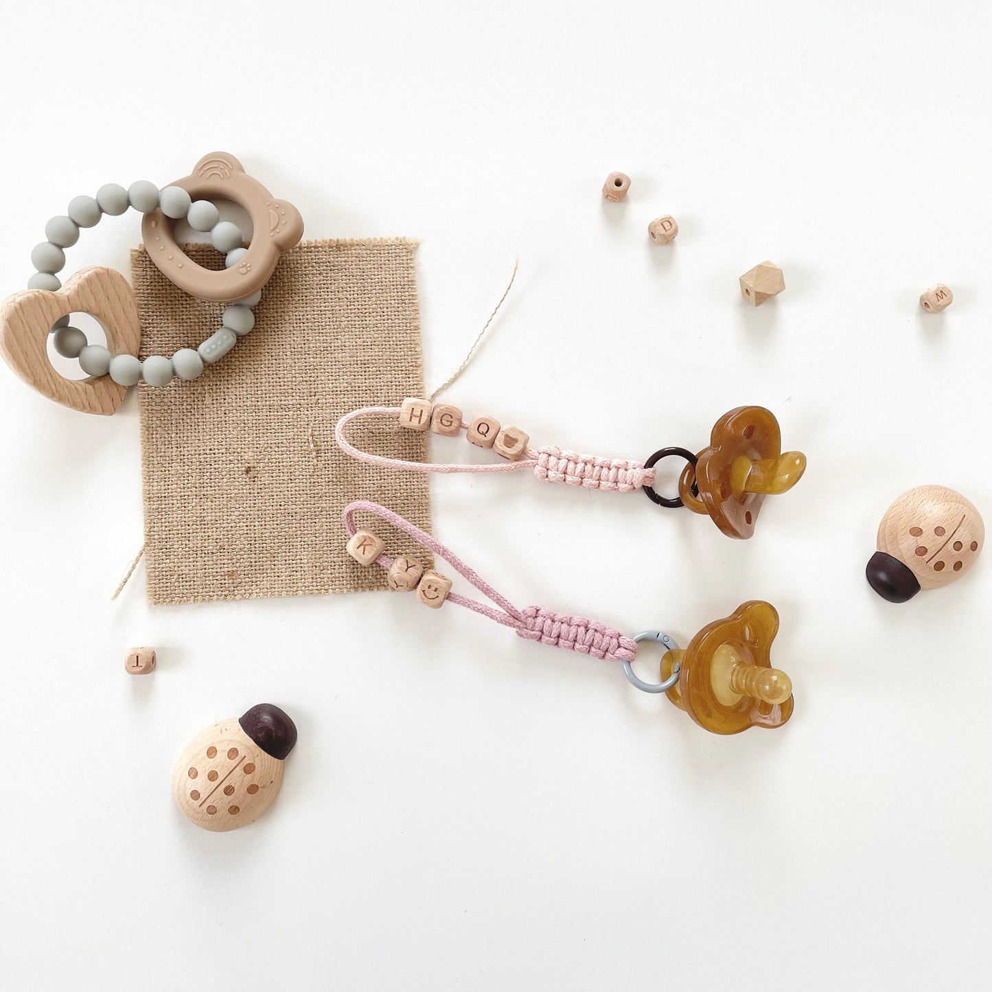 Wooden Handwoven Baby Pacifier Chain with Custom Letters
