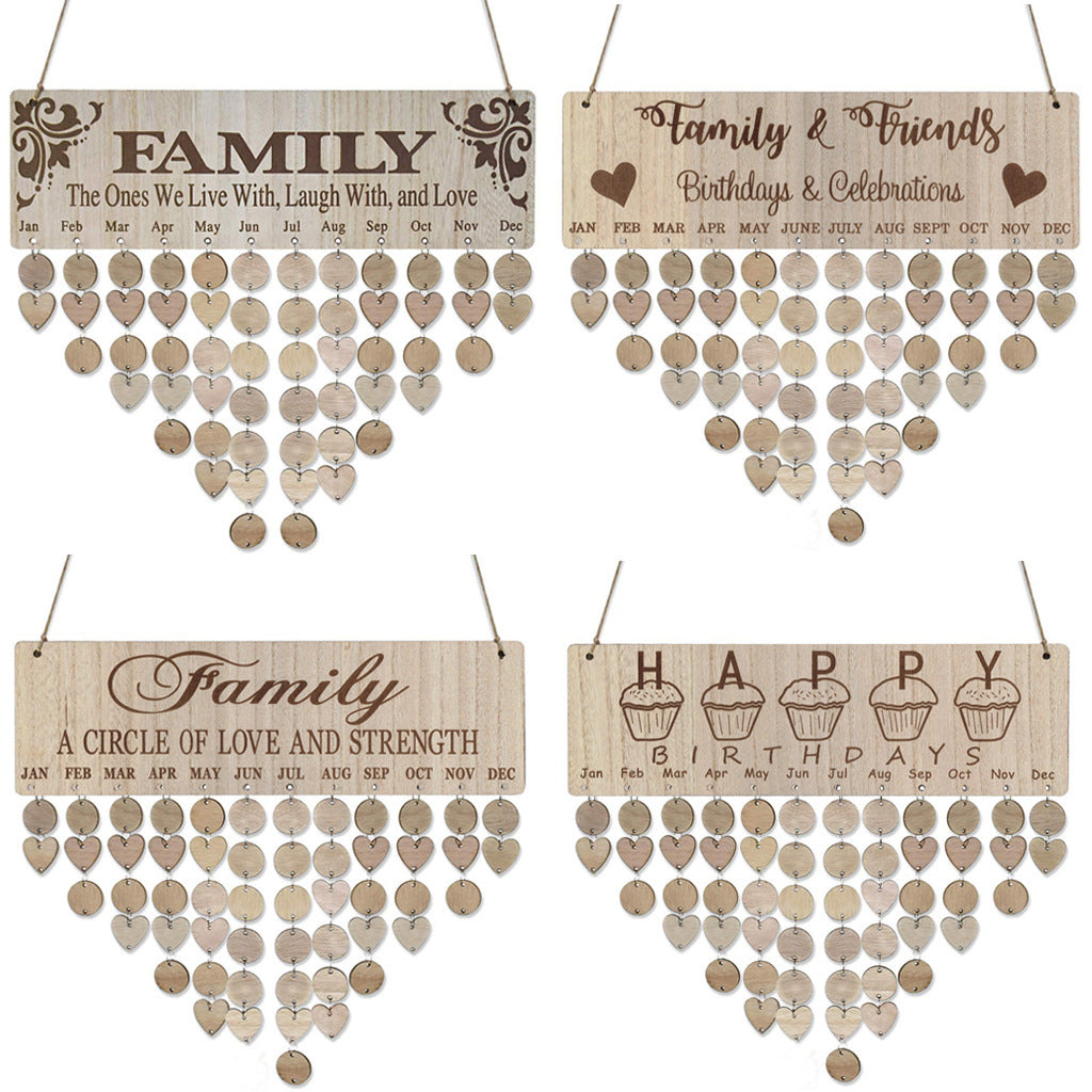 Wooden Heart-shaped Calendar Hanging Ornament for Home Party Decoration