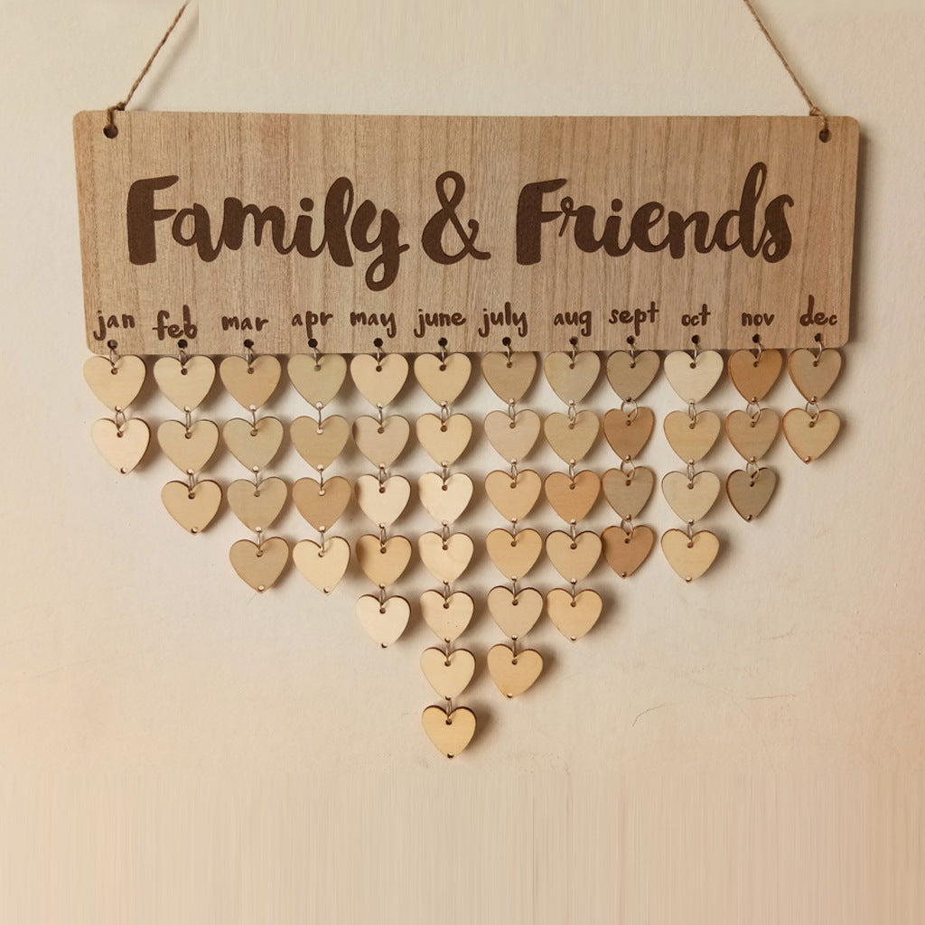 Wooden Heart-shaped Calendar Hanging Ornament for Home Party Decoration