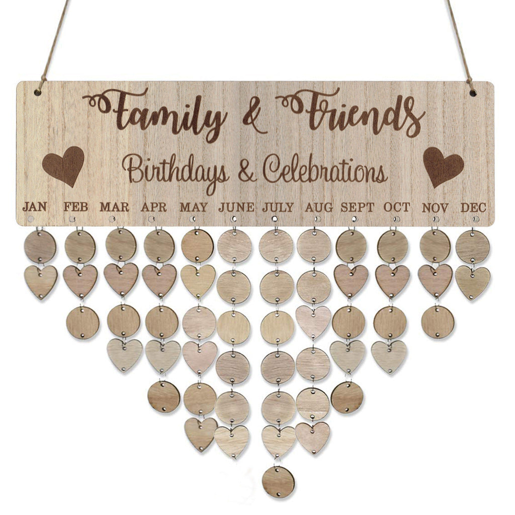 Wooden Heart-shaped Calendar Hanging Ornament for Home Party Decoration