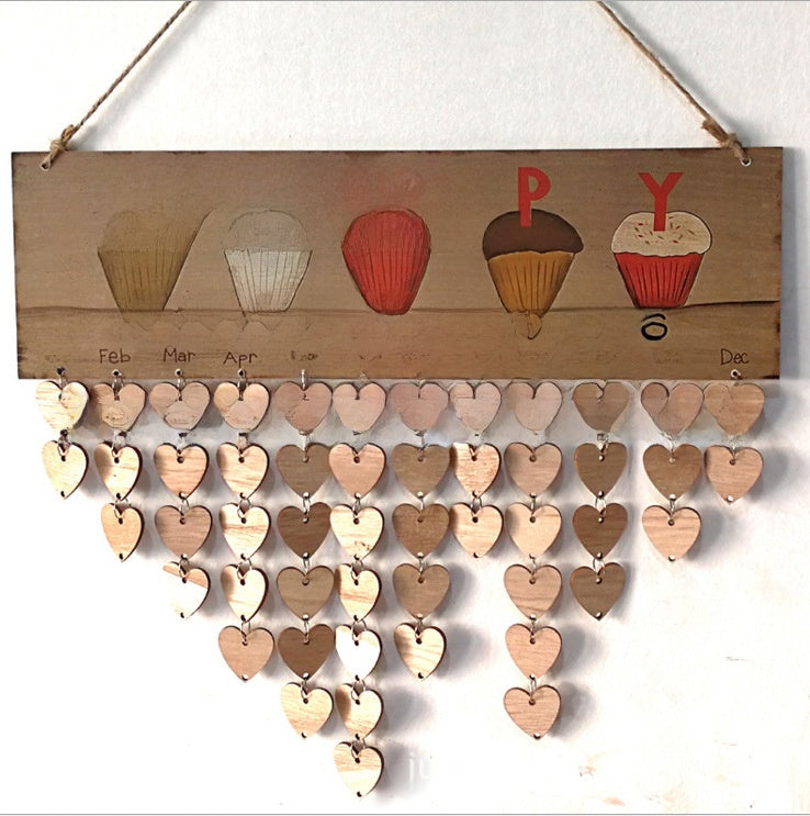 Wooden Heart-shaped Calendar Hanging Ornament for Home Party Decoration